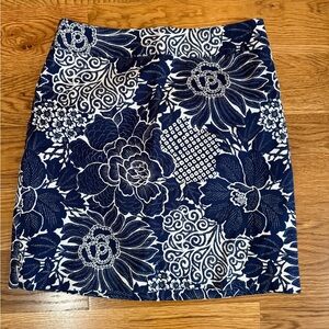 Talbots Navy and White Floral Mini Skirt